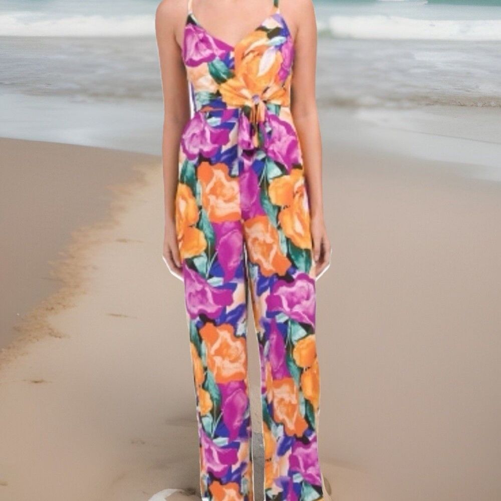 Anthropologie Abel The Label Wide Leg Jumpsuit Medium Topical Floral Boho Resort